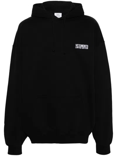 Vetements Black Hooded Cotton Blend Logo Sweatshirt For Women