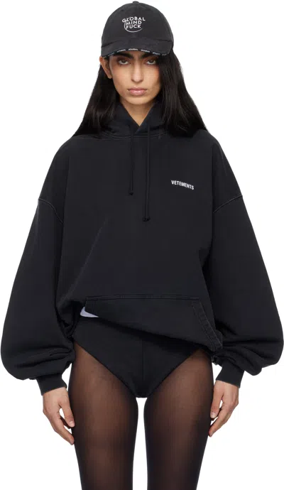 Vetements Black Iconic Logo Hoodie In Blue