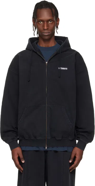 Vetements Long-detail Zip-fastening Hoodie In Black