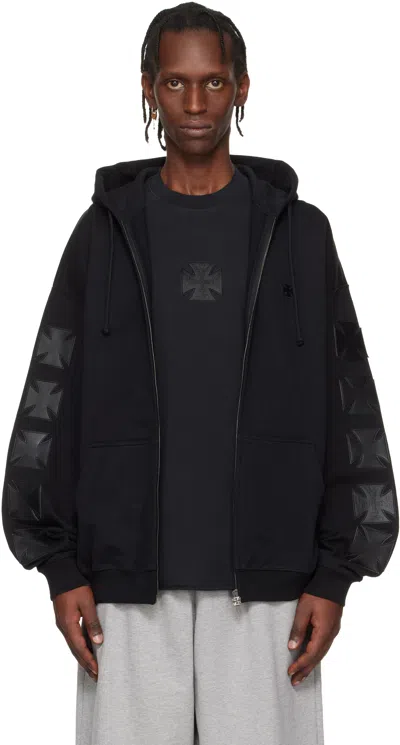 Vetements Leather Biker Cross Zip-up Hoodie In Black
