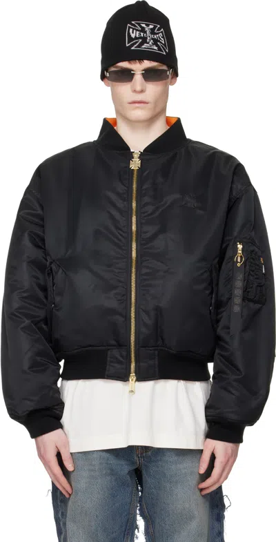 Vetements Black Leather Crosses Bomber Jacket