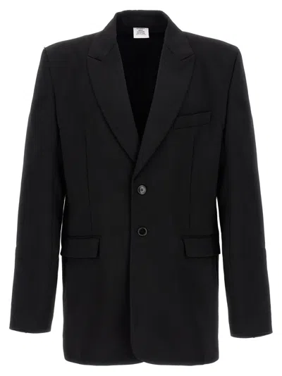 VETEMENTS BLACK LOGO EMBROIDERED BLAZER