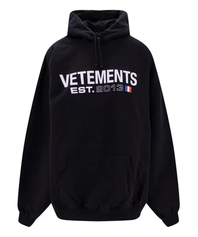 Vetements Black Logo-print Hoodie For Men