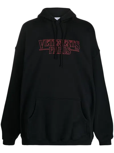 Vetements Black Logo-print Hoodie For Men