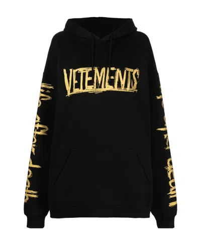 Vetements Black Logo Printed Hooded Sweater