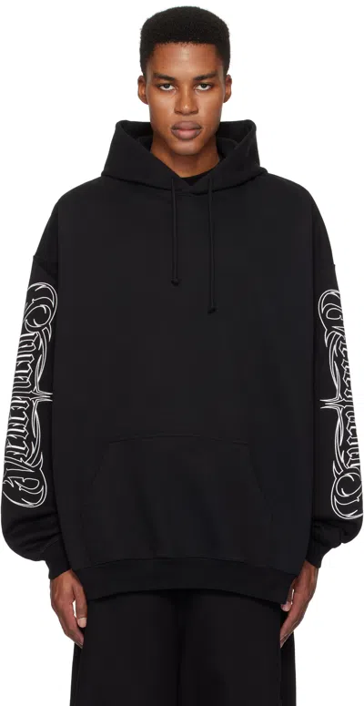 Vetements Black Metal Embroidered Oversized Hoodie