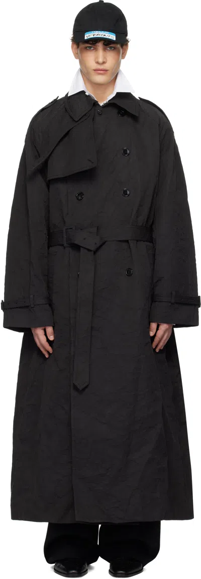 Vetements Black Metalized Wrinkled Trench Coat