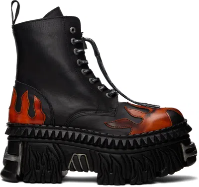 Vetements Black New Rock Edition Flame Combat Boots In Multi