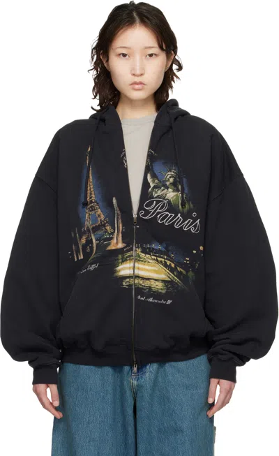 Vetements Black 'paris' Tourist Zip Up Hoodie