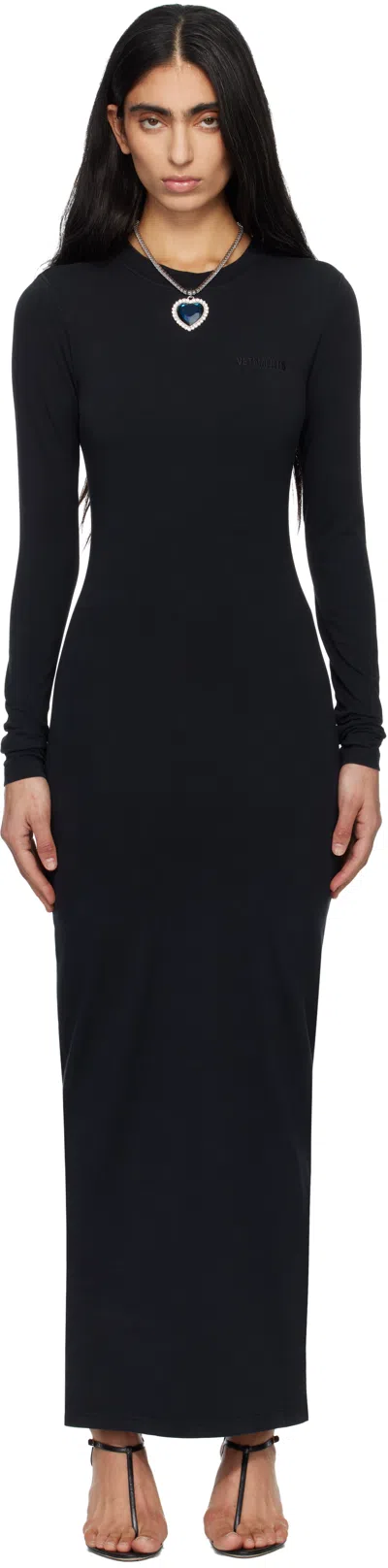 Vetements Black Ribbed Maxi Dress In Blue