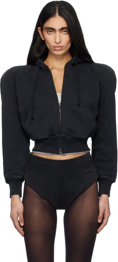 Vetements Black Round Shoulder Zip-up Hoodie In Blue
