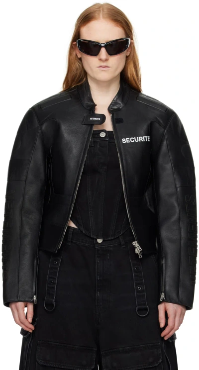 Vetements Black Securite Motorcross Leather Jacket In 黑色
