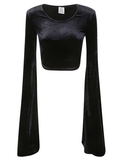 Vetements Black Velvet Crop Top With Sleeves