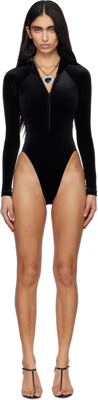 Vetements Black Velvet Hood Bodysuit