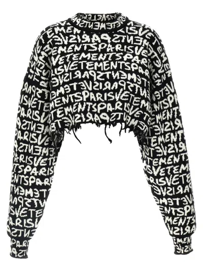 VETEMENTS BLACK VETEMENTS PARIS MONOGRAM CROPPED SWEATER