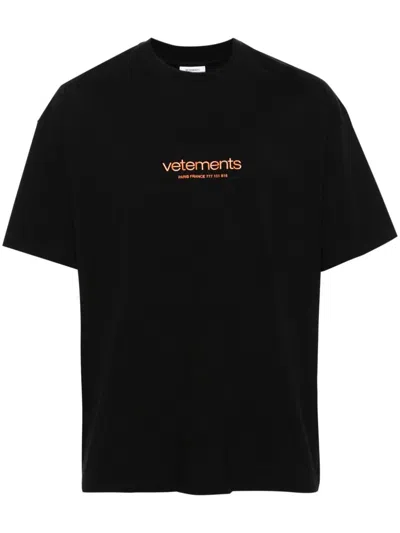 Vetements Black/orange Lightweight Cotton T-shirt With Rubberised Logo Detail And Embroidered Logo For Women