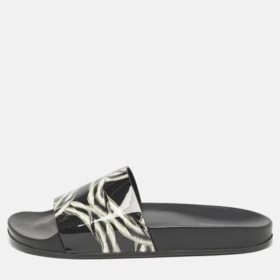 Pre-owned Vetements Black/silver Chain Print Patent Leather Pool Slides Size 45