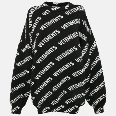 Vetements Black/white Logo Jacquard Rib Knit Sweater