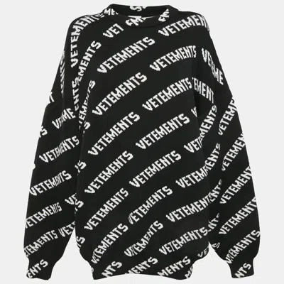 Pre-owned Vetements Black/white Logo Jacquard Rib Knit Sweater L