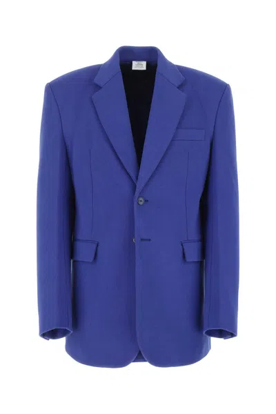 Vetements Blue Cotton Blend Oversize Blazer In Royalblue