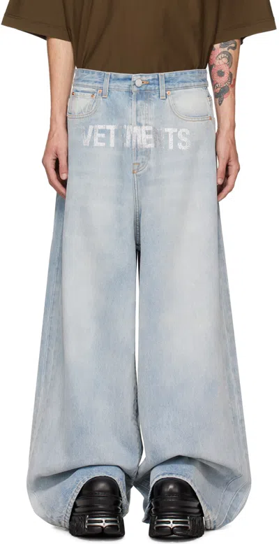 Vetements Blue Crystal Logo Big Shape Jeans In Light Blue