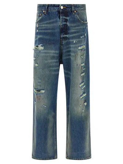 Vetements Men 'blue Distressed Baggy' Jeans
