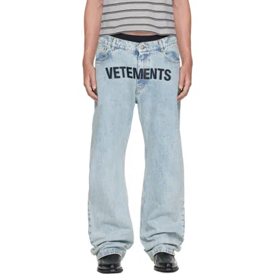 Vetements Logo-print Loose-fit Jeans In Blue