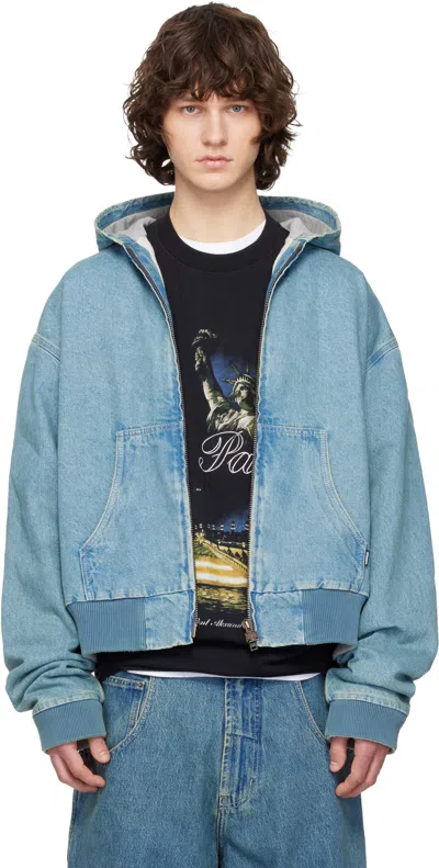 Vetements Blue Hooded Workwear Denim Jacket In Black