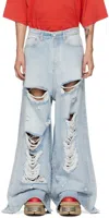 VETEMENTS BLUE RIPPED BIG SHAPE JEANS