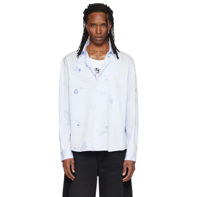 Vetements Blue Scribble Classic Shirt In White