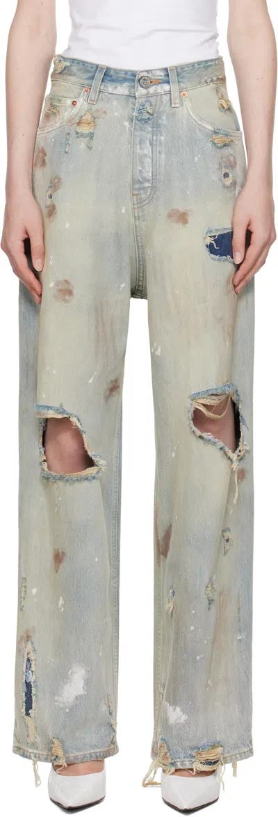 Vetements Blue Trashed Baggy Jeans In Light Blue