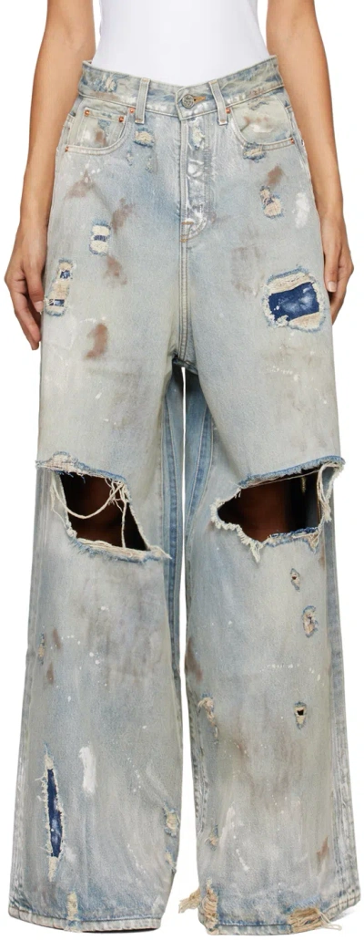 Vetements Blue Trashed Big Shape Jeans In Light Blue