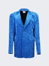 Vetements Boxy Single Breasted Velvet Tailored Jacket In Blue