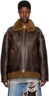 Vetements Brown Graphic Shearling Jacket In Brown