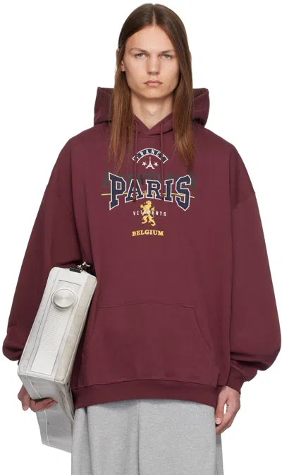 Vetements Burgundy Tourist Hoodie In Bordeaux