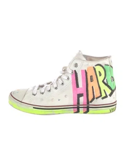 Pre-owned Vetements Canvas Printed Sneakers In White