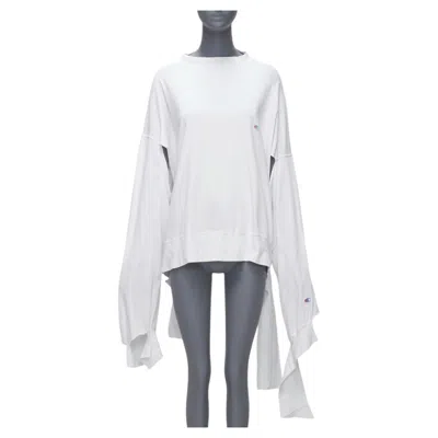Pre-owned Vetements Champion White Logo Tape Deconstructed Cut Out Sleeve Sweater S