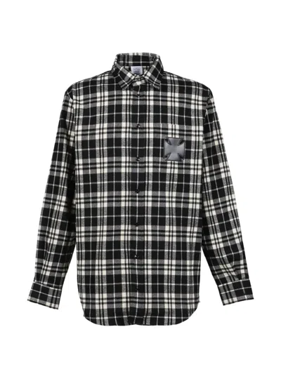 Vetements Check-pattern Logo-appliqué Shirt In Black