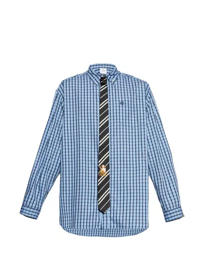 Vetements Checked Tie Shirt In Blue