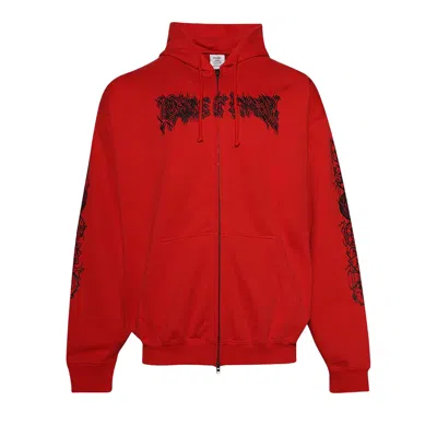 Pre-owned Vetements Cof Double Logo Oversized Zip-up Hoodie 'red' | Men's Size Xs