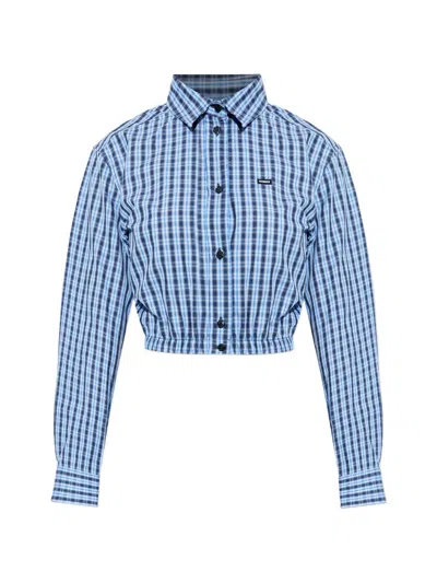 Vetements Cropped Check Shirt In Blue