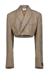 Vetements Cropped Deconstructed Tailored Jacked In Beige Houndstooth Check