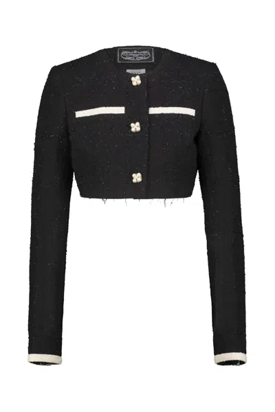 VETEMENTS CROPPED DECONSTRUCTED TWEED JACKET