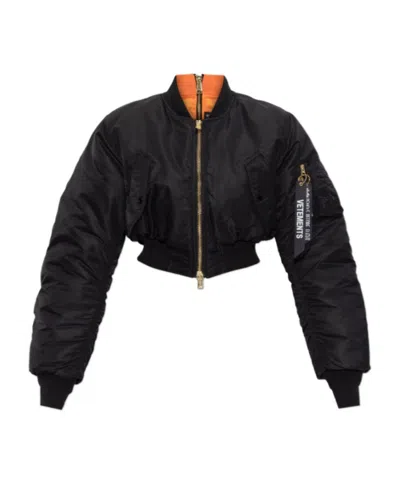 Vetements Cropped Zip-up Bomber Jacket In Black