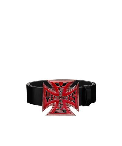 Vetements Cross-buckle Leather Belt In Black