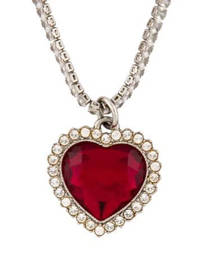 Pre-owned Vetements Crystal Heart Pendant Necklace, 20" In Red