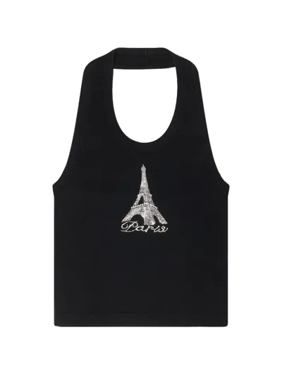 Vetements Crystal-embellished Halterneck Tank Top In Black