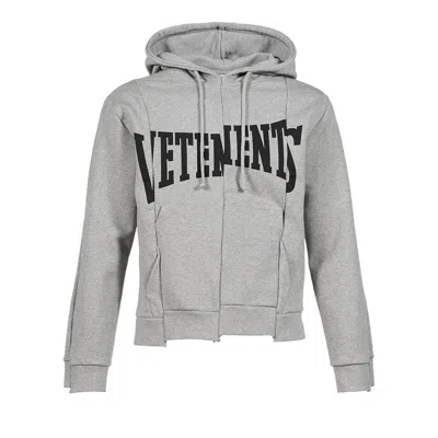 Pre-owned Vetements Cut-up Logo Fitted Hoodie 'grey Melange' | Women's Size S In Gray