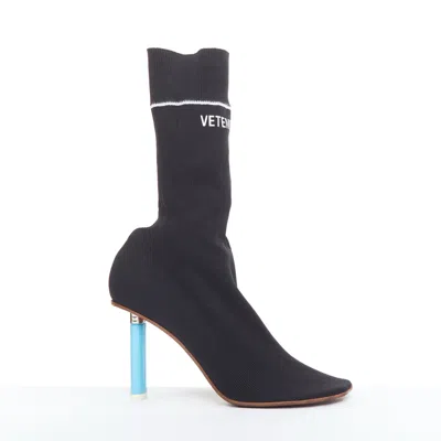 Pre-owned Vetements Demna Blue Cigarette Lighter High Heel Logo Sock Knit Boots Eu37