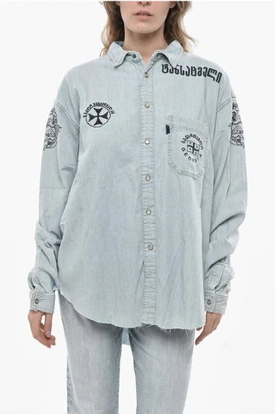 Vetements Denim Shirt With Raised Details In Blue